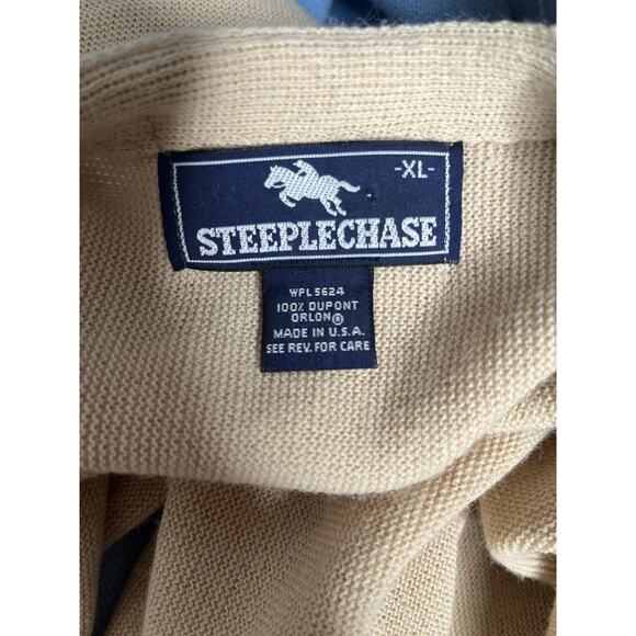 Steeplechase Grandpa Cardigan Sweater Men XL 70s Beige Orlon Acrylic Made USA - Picture 5 of 6